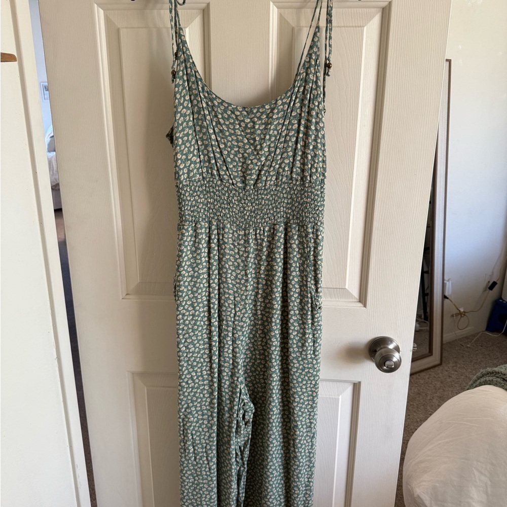 American Eagle Outfitters Green Patterned Jumpsuit